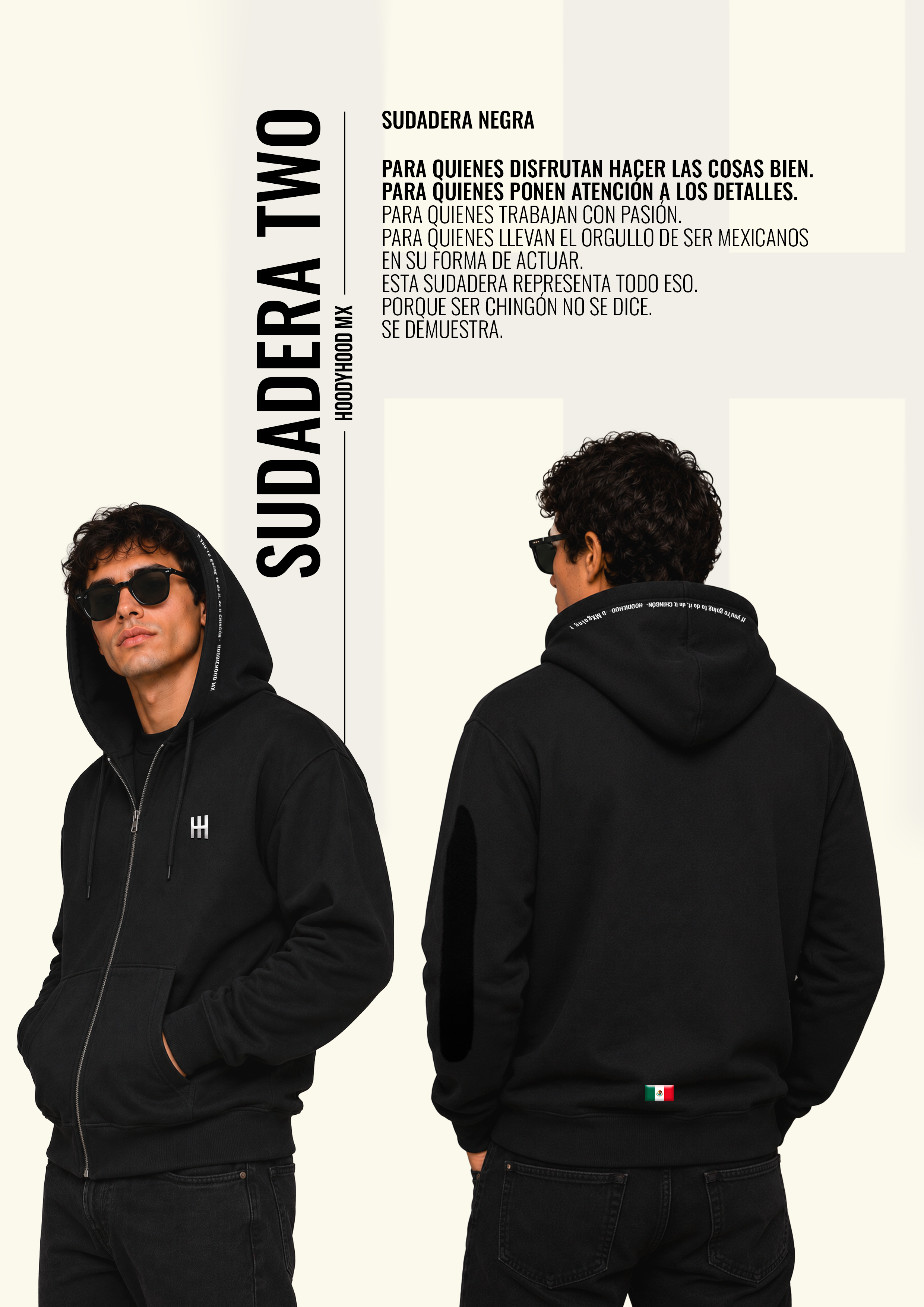 SUDADERA TWO - Negra Premium con Cierre - ShantApp